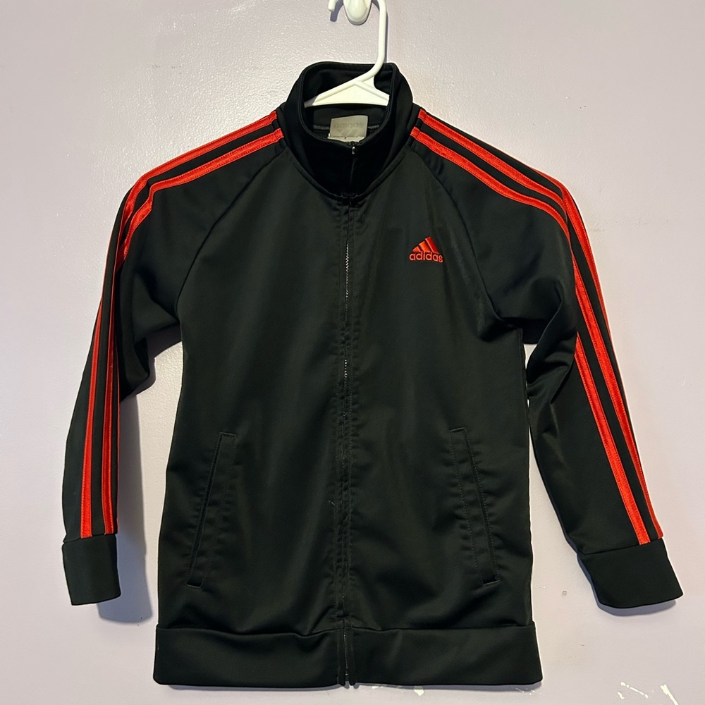 Adidas Boys Tricot Track Jacket - Black & Red - FAIR/AS IS (see zipper note)